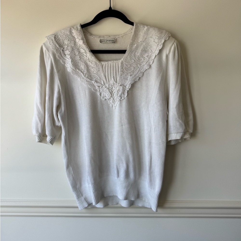 Vintage White Lace Trim Sweater